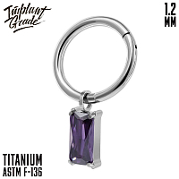 Кольцо-кликер с подвеской Square Amethyst 1.2 мм (16 G)