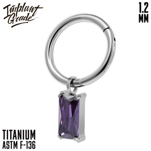 Кольцо-кликер с подвеской Square Amethyst 1.2 мм (16 G)
